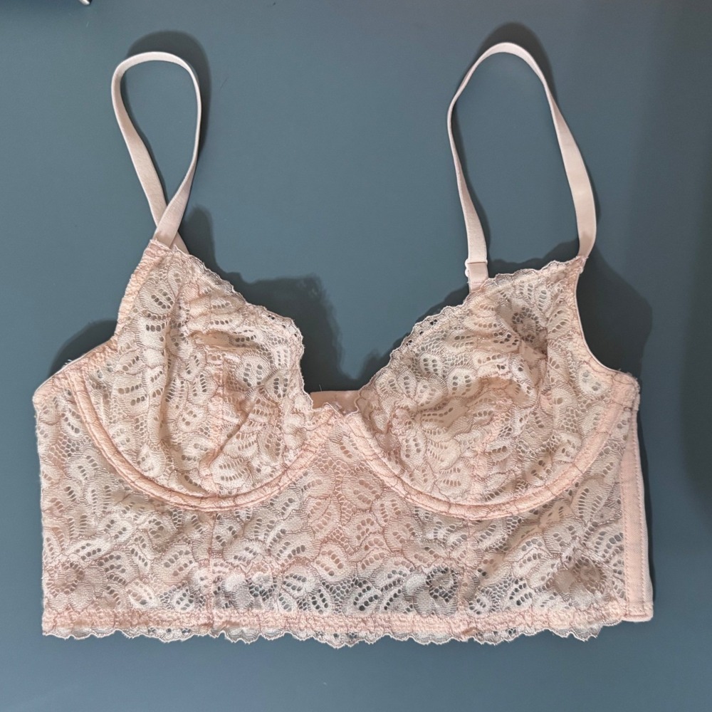 Xhilaration Perfect Long Line Lace Bra 36B Blush Pink Bustier Y2K Coquette